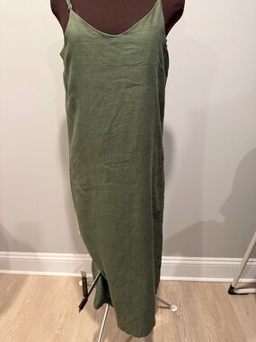 Women's Olive Green Maxi Slip Skirt - Minimalist Tank Style
